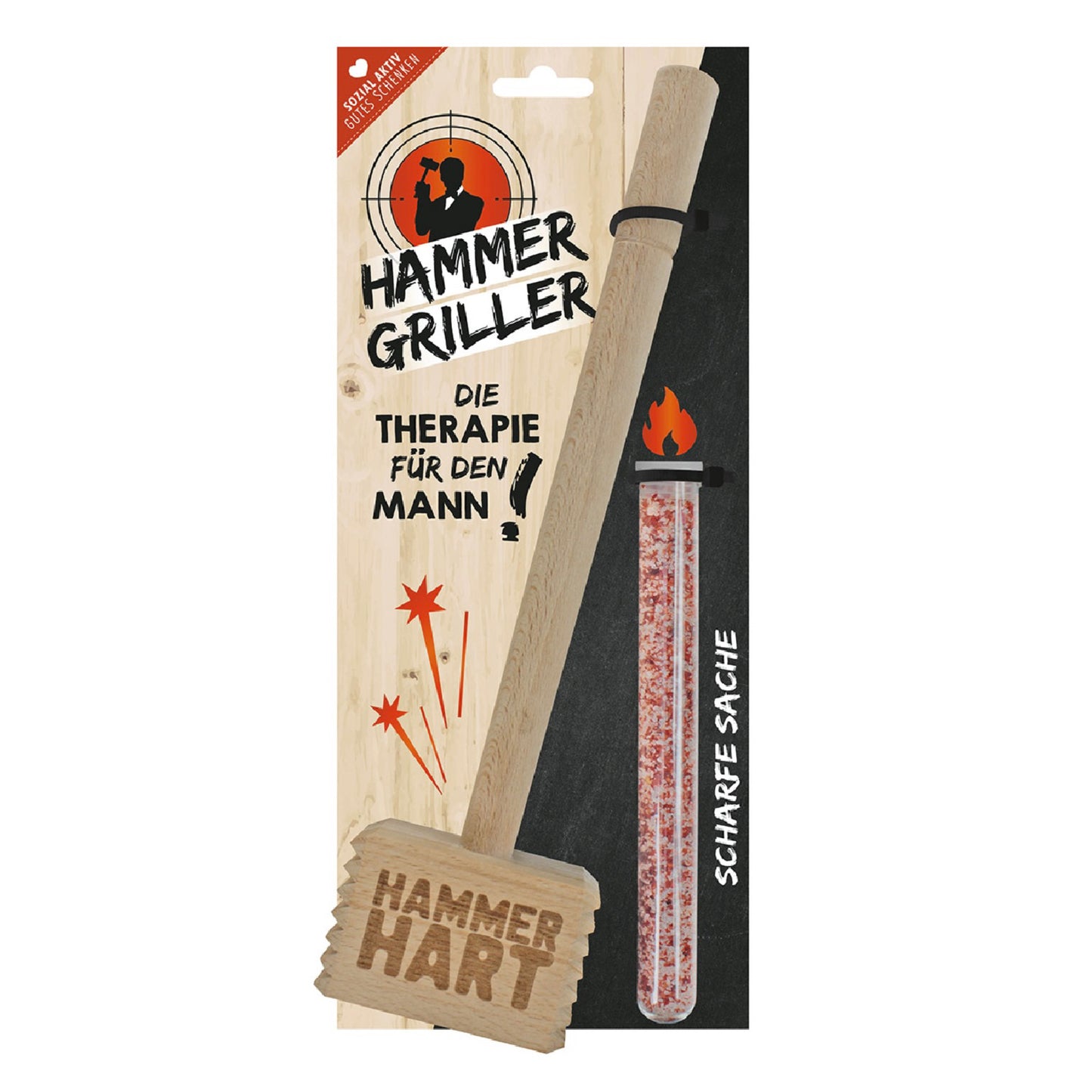 Fleischhammer aus Holz inkl. Chili-Salz als Geschenkidee von Gilde