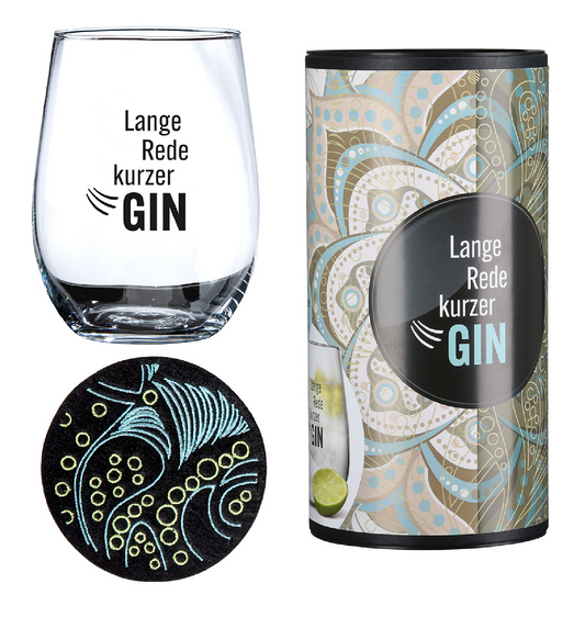 Gin-Glas in Geschenkverpackung "Lange Rede kurzer Gin" von Gilde