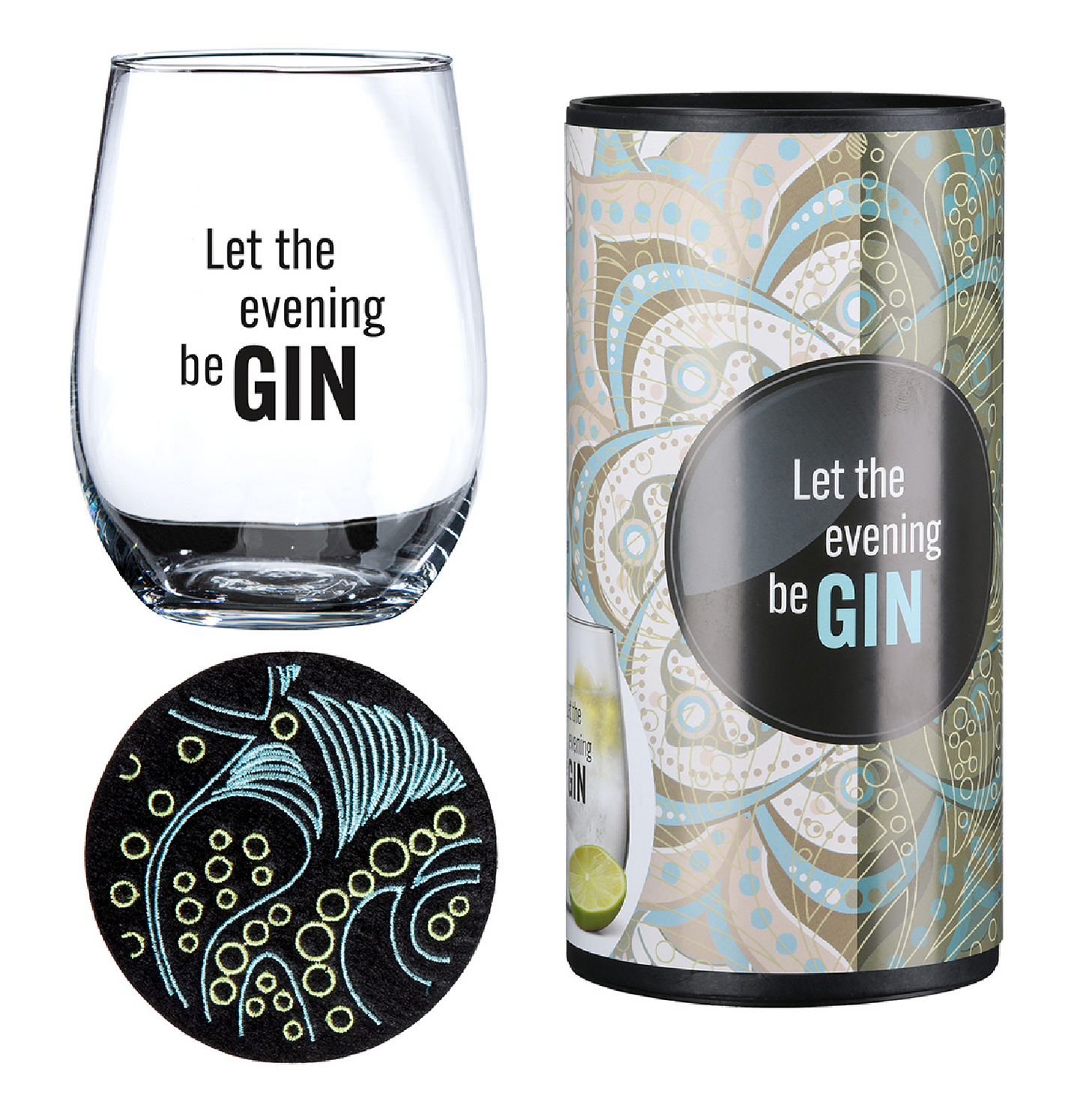 Gin-Glas in Geschenkverpackung "Let the evening beGIN" von Gilde