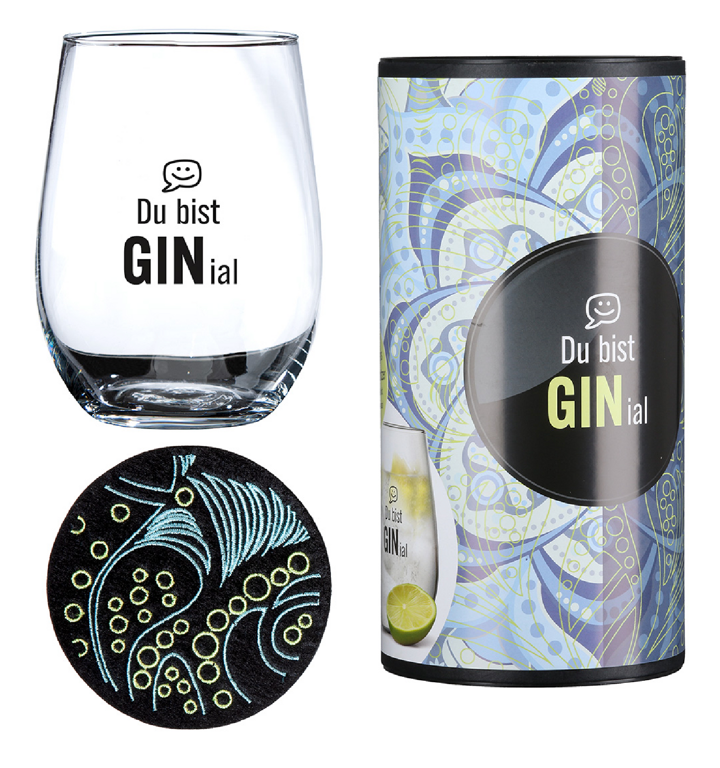 Gin-Glas in Geschenkverpackung "Du bist GINial" von Gilde