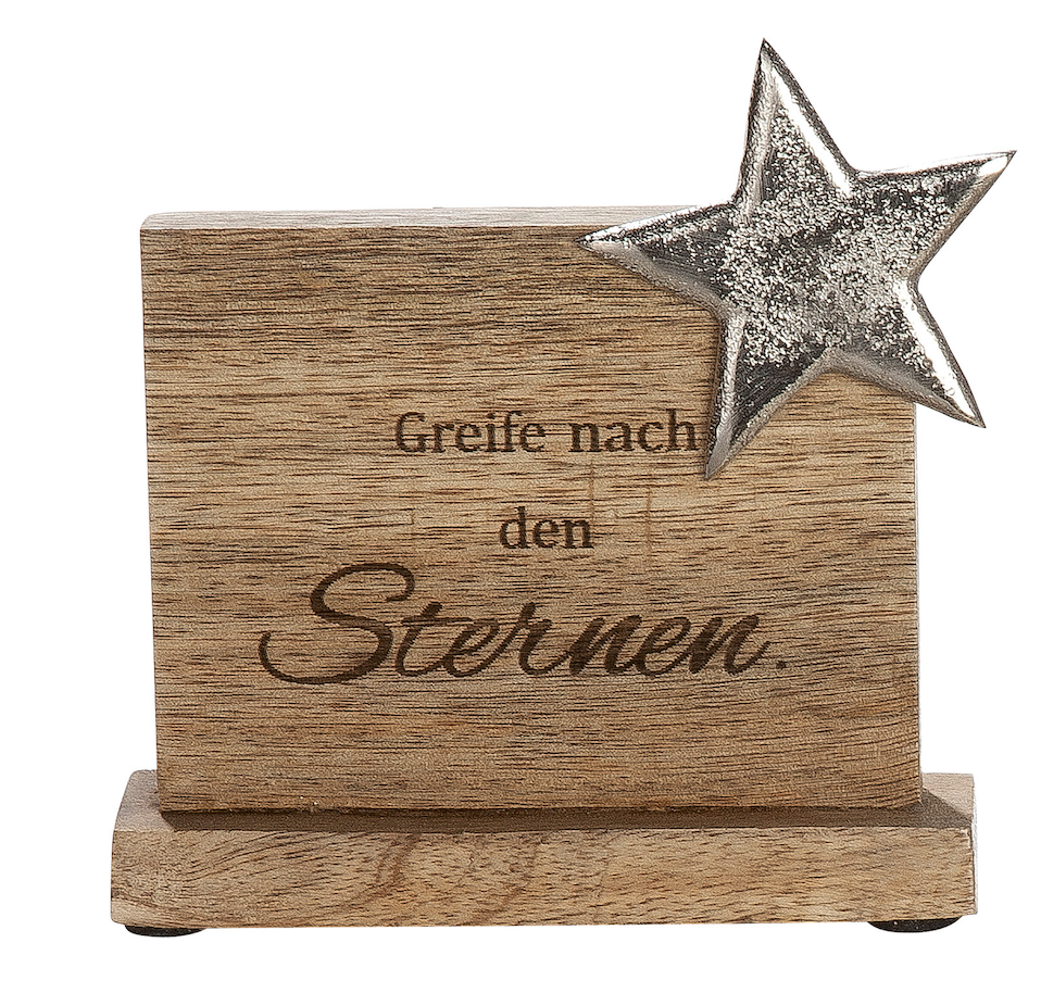 Standrelief mit Stern aus Mangoholz mit Spruch von Gilde - kleines Mitbringsel Dekoration