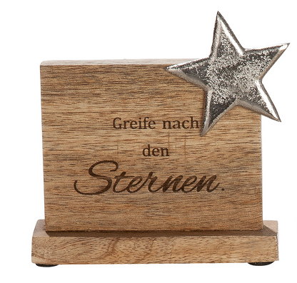 Standrelief mit Stern aus Mangoholz mit Spruch von Gilde - kleines Mitbringsel Dekoration
