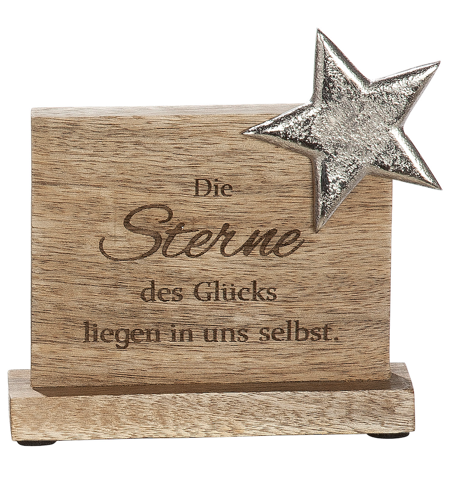 Standrelief mit Stern aus Mangoholz mit Spruch von Gilde - kleines Mitbringsel Dekoration