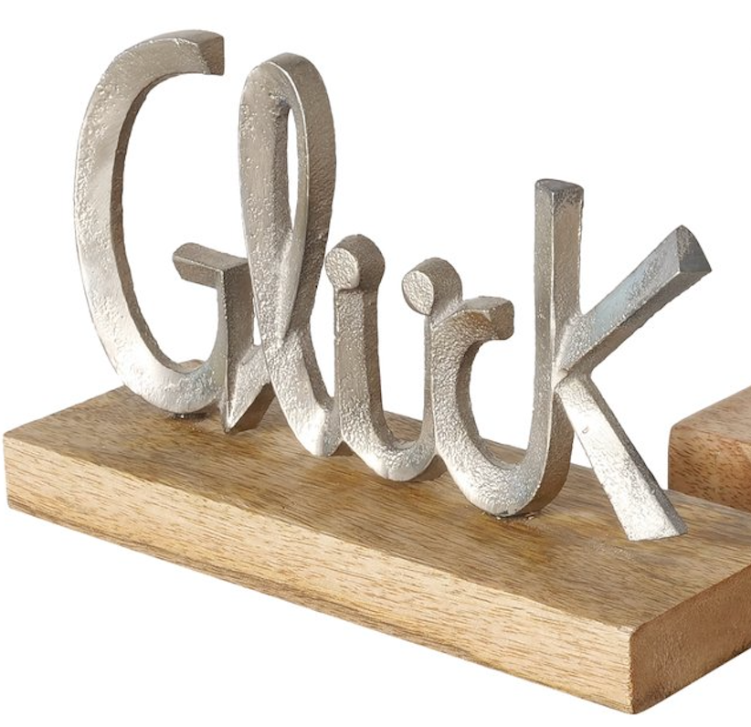 Dekoaufsteller/Schriftzug aus Holz und Aluminium "Glück/Liebe" von Boltze