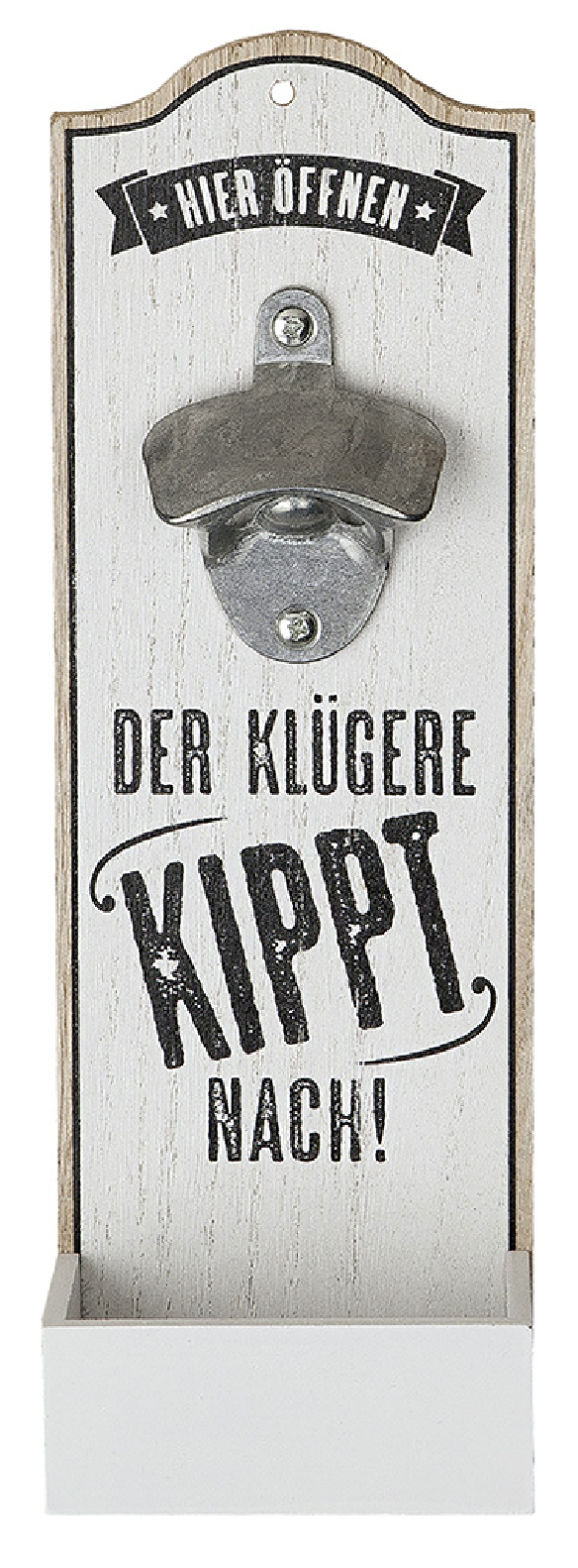 Flaschenöffner aus Holz zum Aufhängen mit Auffangschale in 3 Varianten von Gilde mit Sprüchen Bier