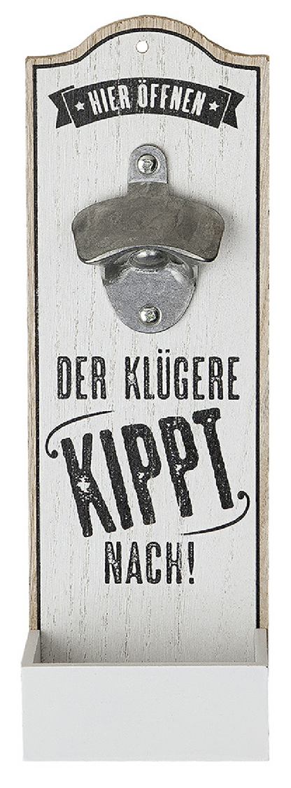 Flaschenöffner aus Holz zum Aufhängen mit Auffangschale in 3 Varianten von Gilde mit Sprüchen Bier