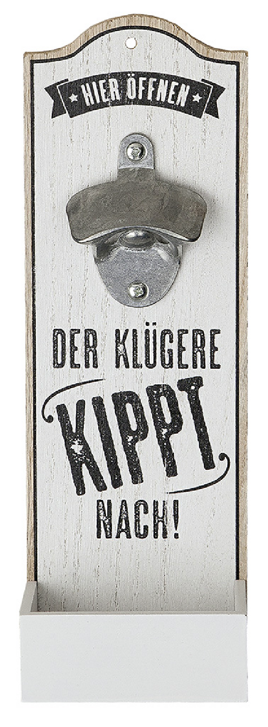 Flaschenöffner aus Holz zum Aufhängen mit Auffangschale in 3 Varianten von Gilde mit Sprüchen Bier