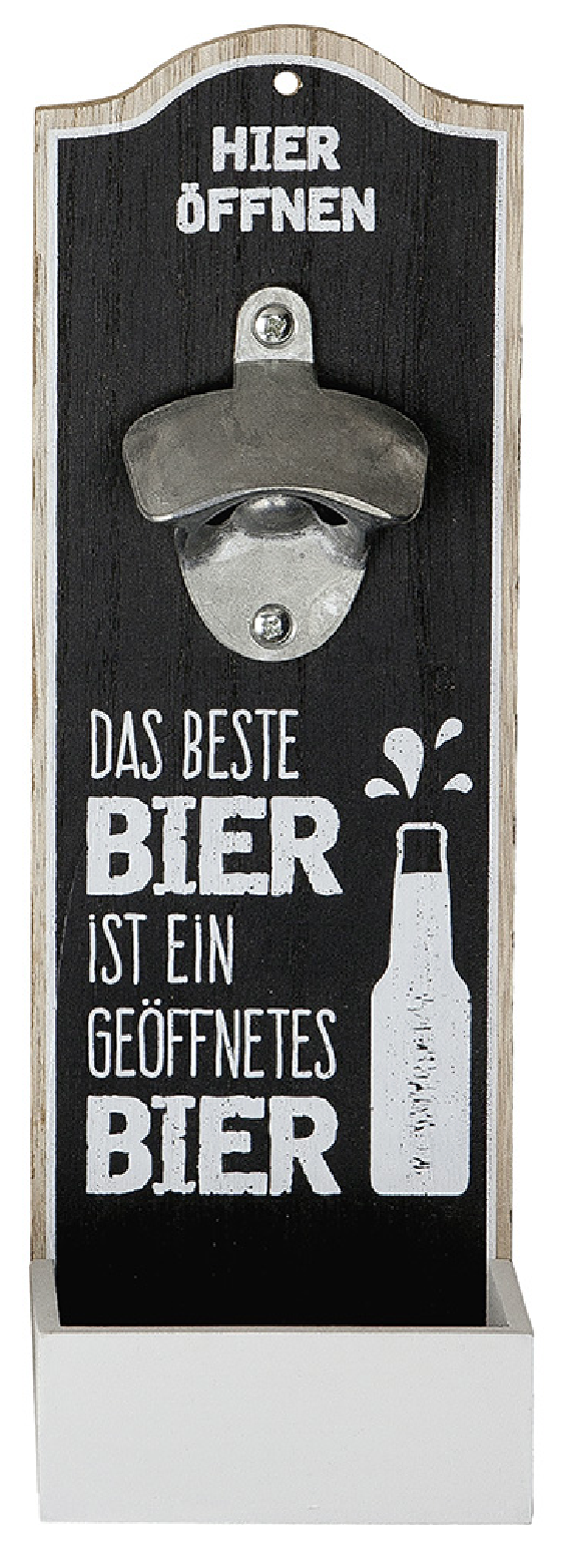 Flaschenöffner aus Holz zum Aufhängen mit Auffangschale in 3 Varianten von Gilde mit Sprüchen Bier