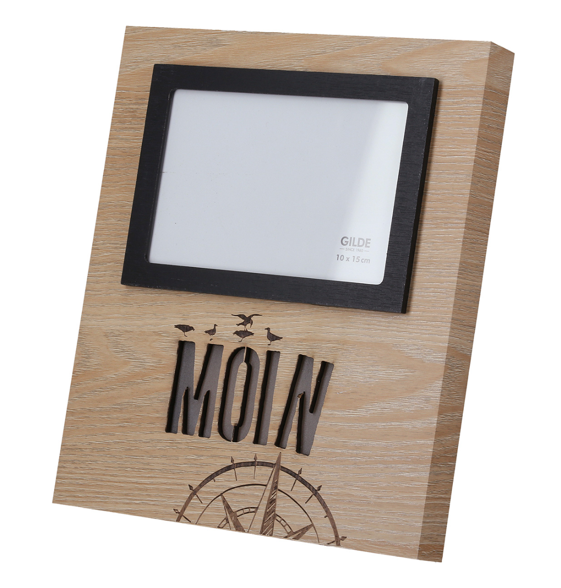 LED-Bilderrahmen aus Holz "Meer geht immer/Moin" von Gilde Maritimer beleuchteter Bilderrahmen