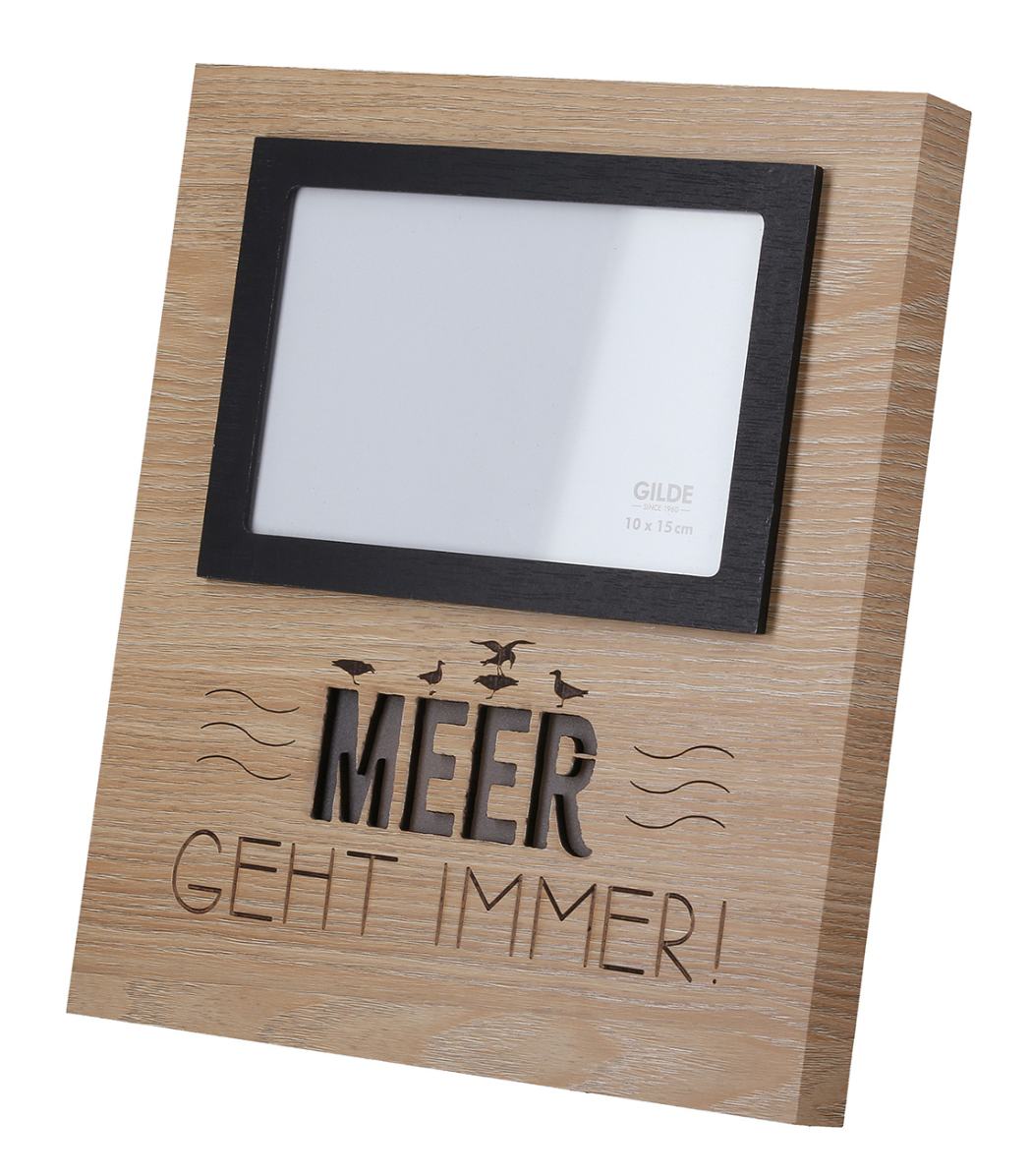 LED-Bilderrahmen aus Holz "Meer geht immer/Moin" von Gilde Maritimer beleuchteter Bilderrahmen