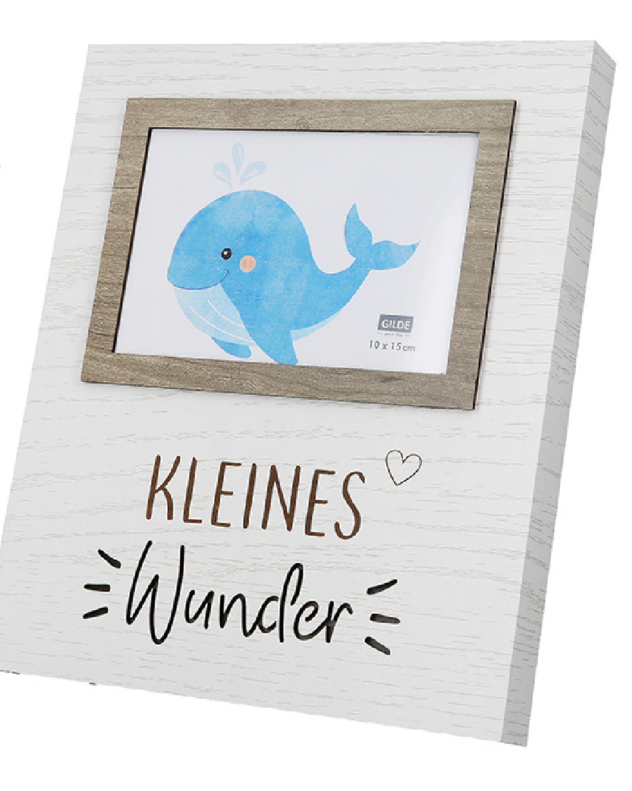 LED-Bilderrahmen aus Holz "Kleines Wunder/Hallo Baby" von Gilde Perfekter Bilderrahmen zur Geburt oder als Geschenk beleuchtet