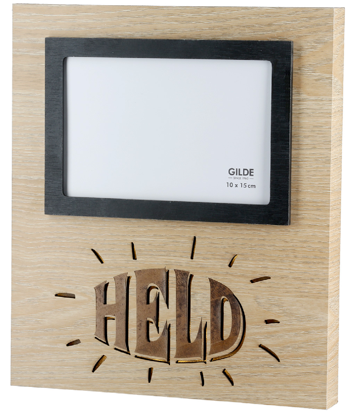 LED-Bilderrahmen aus Holz "Held/Heldin" von Gilde