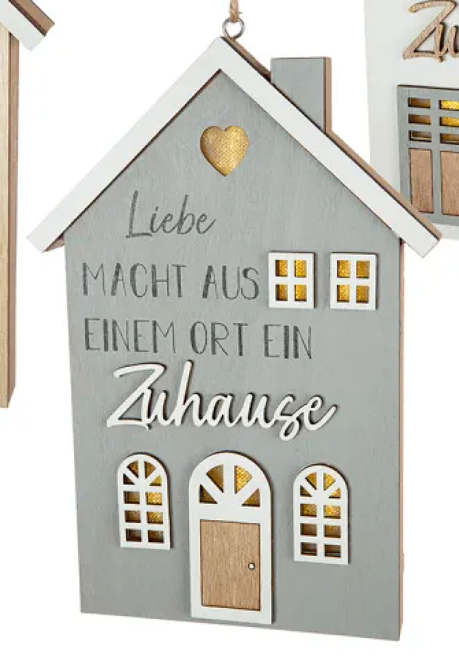 LED Hänger Haus „Zuhause“ von Gilde – Holz Deko mit Spruch & Beleuchtung