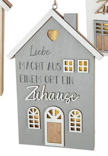 LED Hänger Haus „Zuhause“ von Gilde – Holz Deko mit Spruch & Beleuchtung