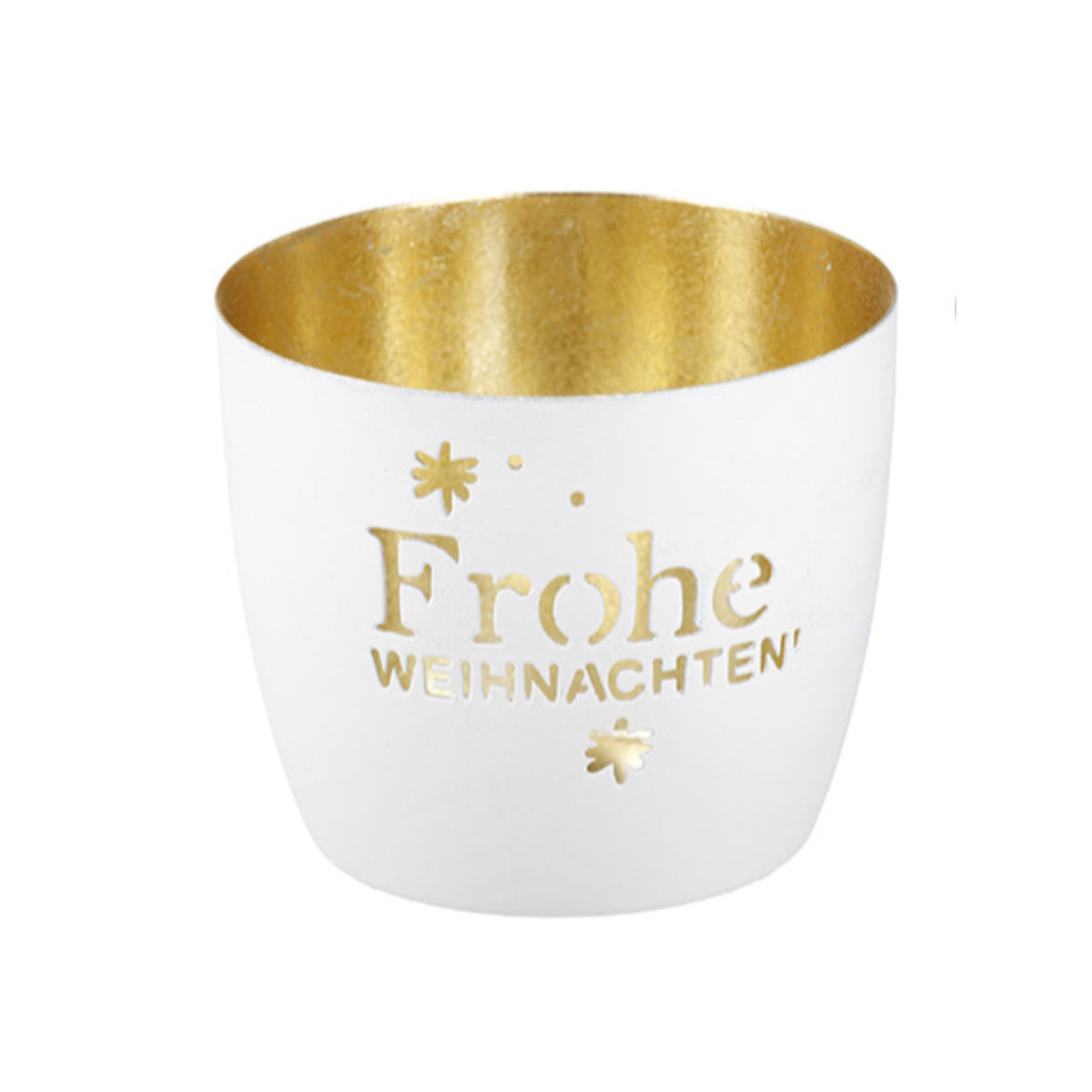 Windlicht „Frohe Weihnachten“ von Gilde – Metall-Windlicht mit Sternen Ø 10 cm