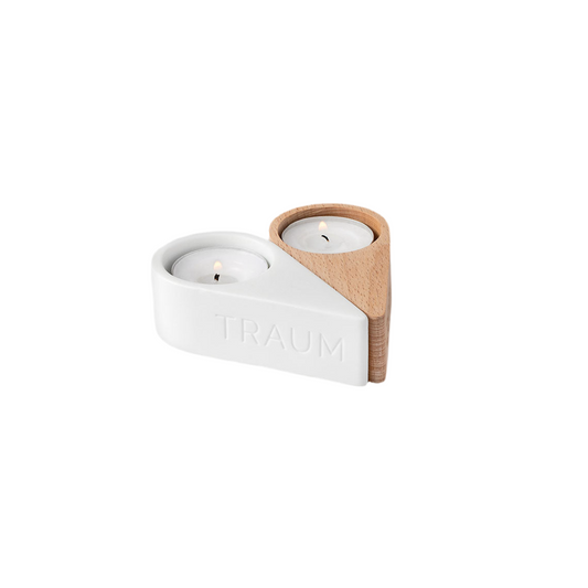 Teelichthalter aus Porzellan und Holz "Traum & Zeit" von räder design - Origineller Teelichthalter