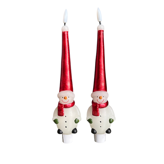 LED 3D Real Flame Stabkerze mit Rot mit Schneemann 2er Set -Limited Edition 2026 - von Deluxe Homeart Höhe: 25 cm Indoor