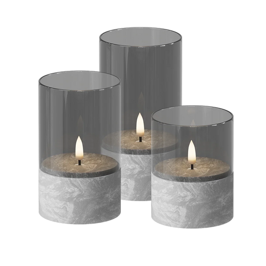 LED Glaskerzen Set mit Zementoptik – 3er Set Delight Candles von Deluxe Homeart