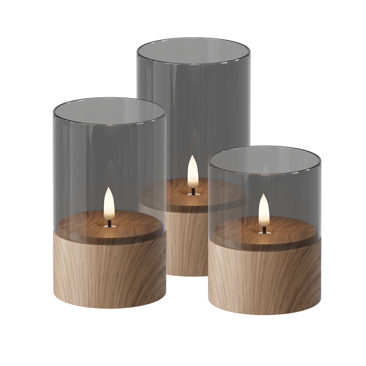 LED Glaskerzen Set aus Wachs mit Holz Optik – 3er Set Delight Candles von Deluxe Homeart