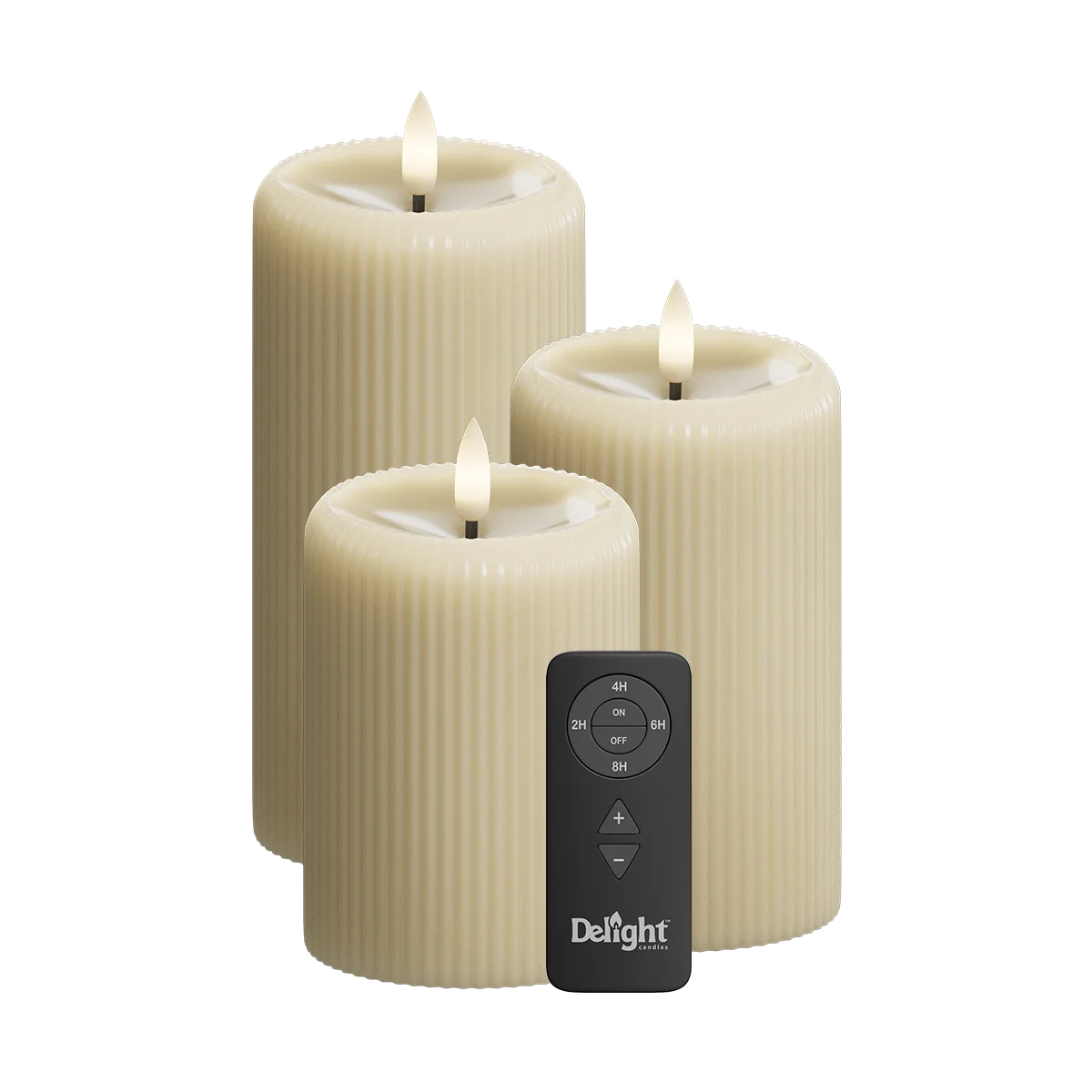 LED Stumpenkerzen „Light Caramel Stripe“ 3er Set – Delight Candles von Deluxe Homeart