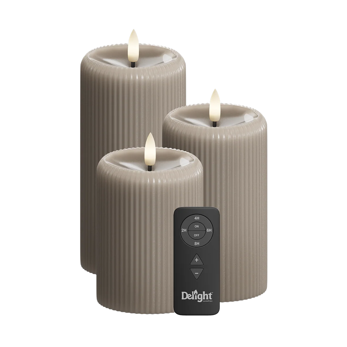 LED Stumpenkerzen Mocca Stripe 3er Set – Delight Candles mit Fernbedienung von Deluxe Homeart