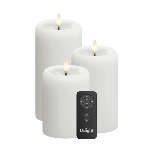 LED Stumpenkerzen Weiß 3er Set – Delight Candles mit Fernbedienung von Deluxe Homeart