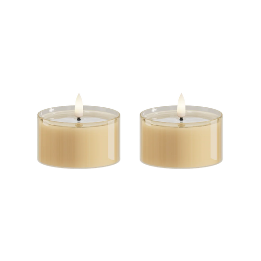 Maxi LED Teelicht im Glas bernsteinfarben – 2er Set Deluxe Homeart Delight Candles