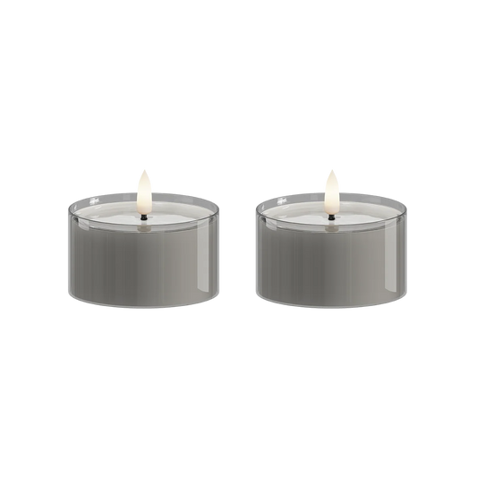Maxi LED Teelicht im Glas grau – 2er Set Delight Candles von Deluxe Homeart