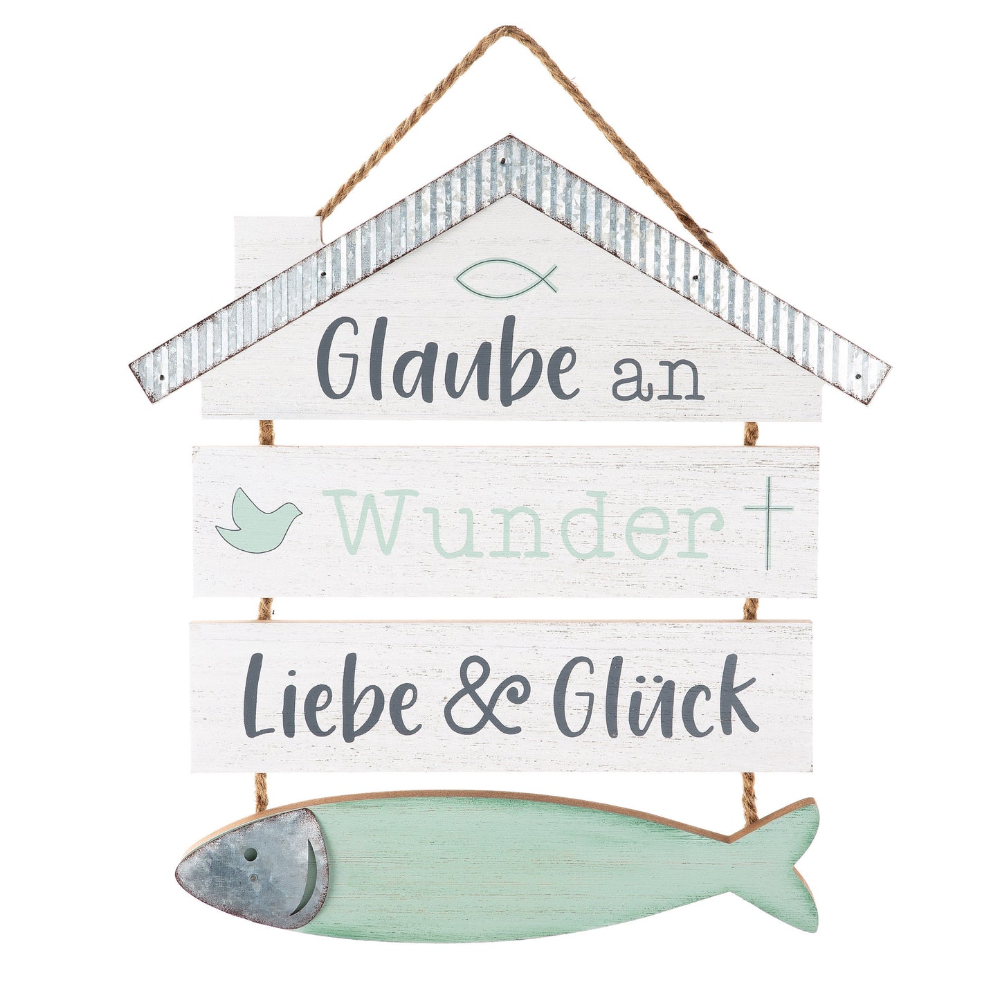 Schild Haus Glaube an Wunder Liebe & Glück von Gilde - Fisch nordisch Maritim Deko Verschenken