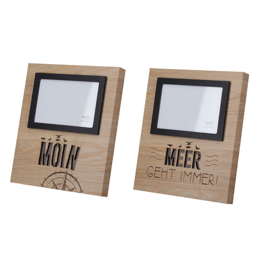 LED-Bilderrahmen aus Holz "Meer geht immer/Moin" von Gilde Maritimer beleuchteter Bilderrahmen