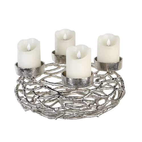 Adventsleuchter Twigs Rund Silber von Gilde – Moderner Adventskranz aus Aluminium Ø 37 cm