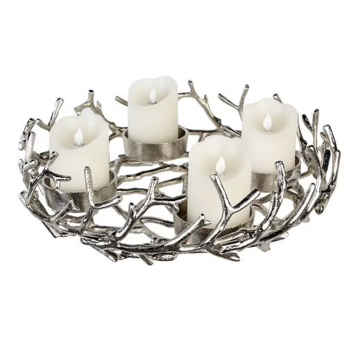Adventsleuchter „Twigs“ von Gilde – Silberner Adventskranz aus Aluminium Ø 42 cm