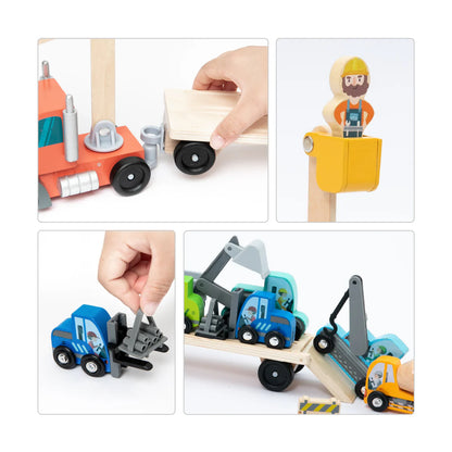 Baufahrzeug-Transporter Spielset aus Holz 14-teilig von UMU Holzspielzeug