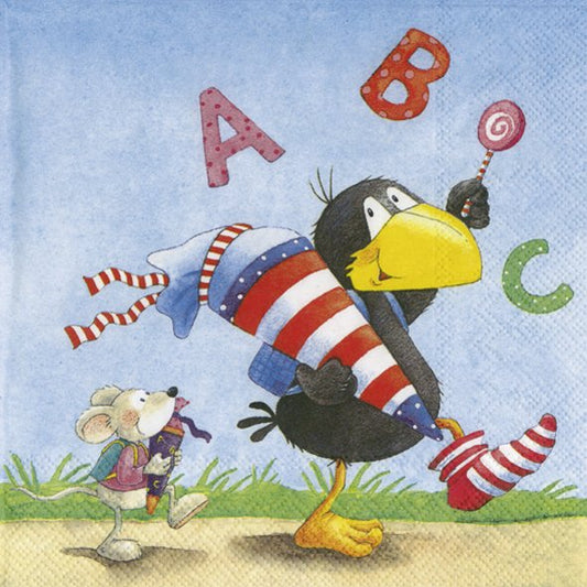 Servietten 33x33 cm " Rabe Socke ABC " von ihr - Einschulung Schule