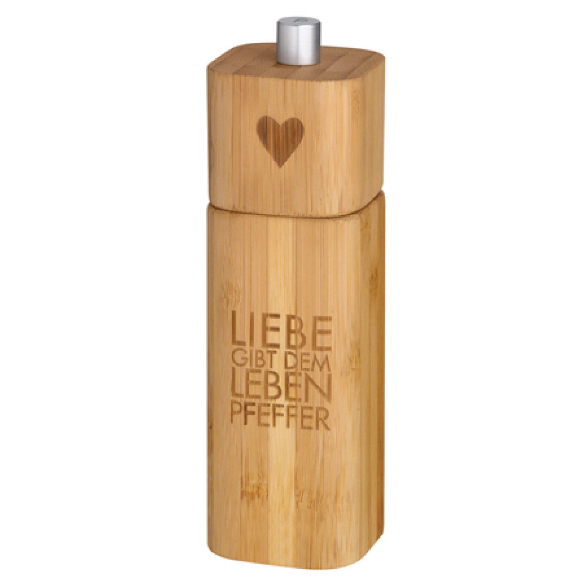 Pfeffermühle aus Bambus " Liebe gibt dem Leben Pfeffer " von räder design Geschenkidee Einzug Liebe Dekoration