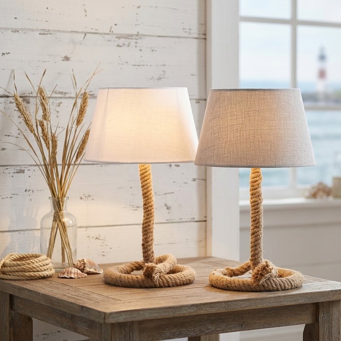 Maritime Tischleuchte Toko Hellgrau oder Cremeweiß Hingucker Lampe für Tisch von Boltze