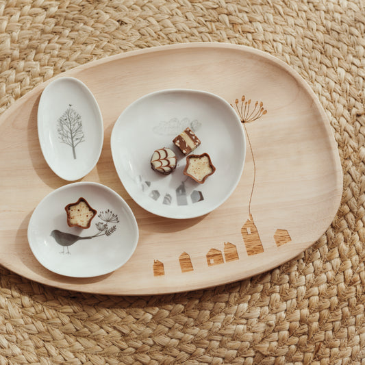 Dekotablett aus Holz " Kleine Stadt " von räder design Natur