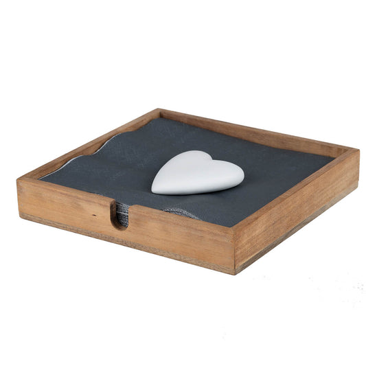 Serviettenhalter 18x18 cm aus Holz mit Porzellan-Herz von räder