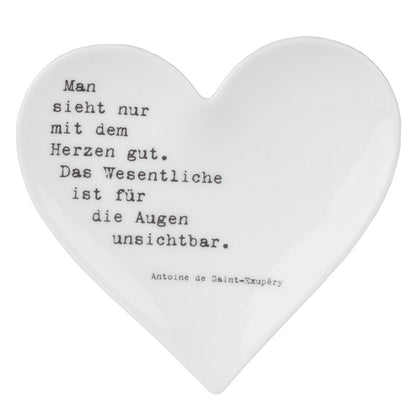 Teller (klein) aus Porzellan Herzform " Man sieht nur mit dem Herzen " von räder design