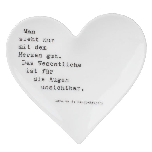 Teller (klein) aus Porzellan Herzform " Man sieht nur mit dem Herzen " von räder design