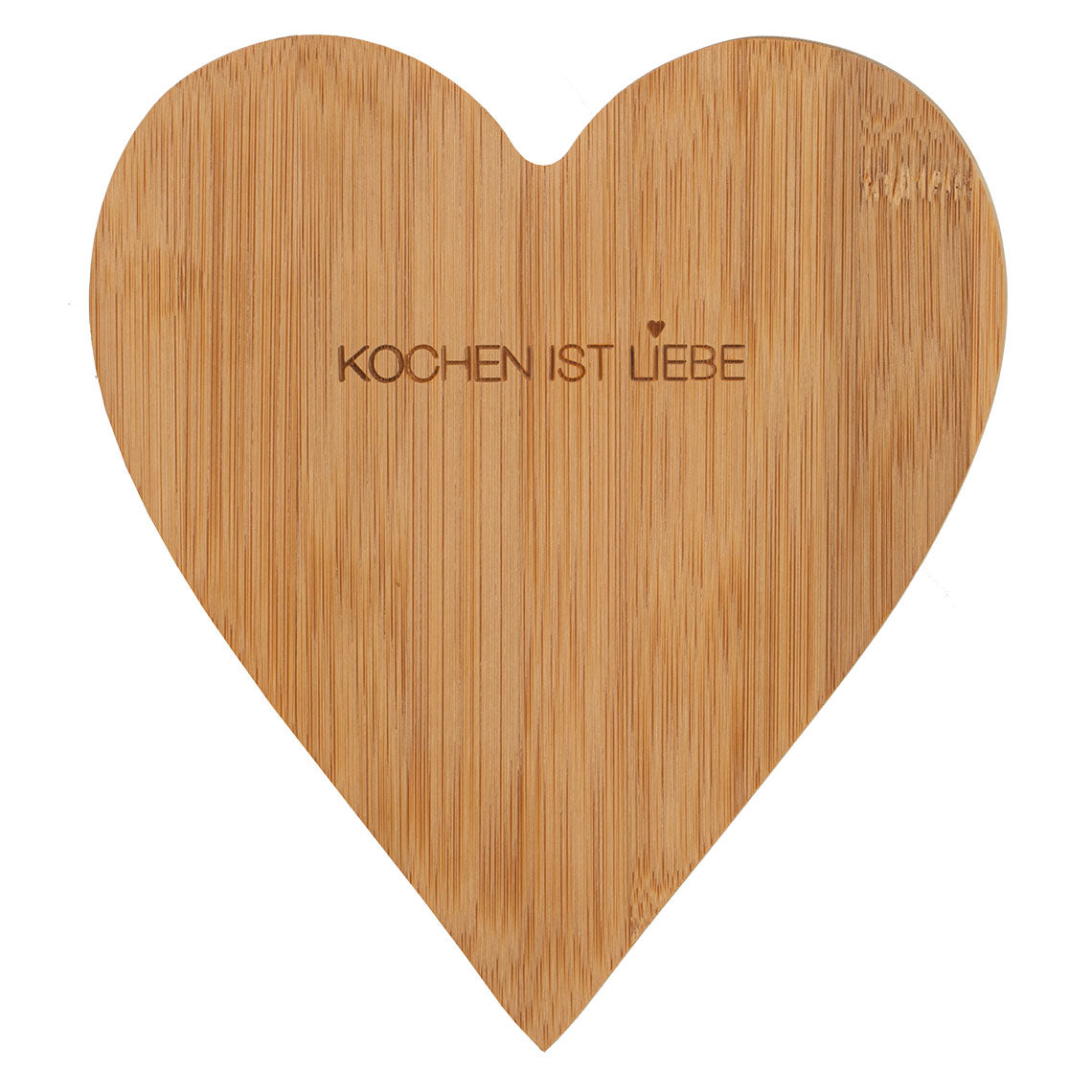 Schneidebrett aus Bambus Herzform " Kochen ist Liebe " von räder design