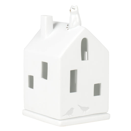 Lichthaus aus Porzellan mit Katze auf dem Dach von räder design Häuser