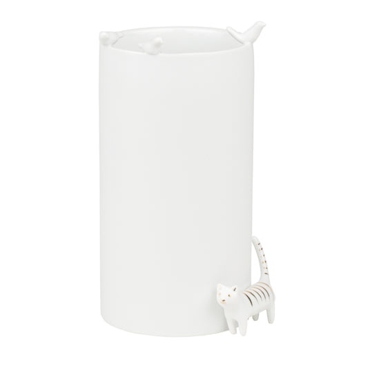 Vase aus Porzellan mit Porzellanvögeln und -katze von räder design - Katzenliebhaber
