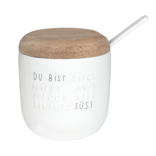 Zuckerdose aus Porzellan mit Löffel "Du bist doch nicht aus Zucker" von räder