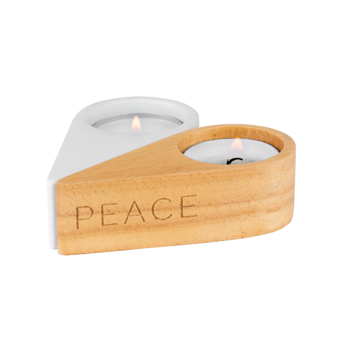 Teelichthalter aus Porzellan und Holz "Love & Peace" von räder