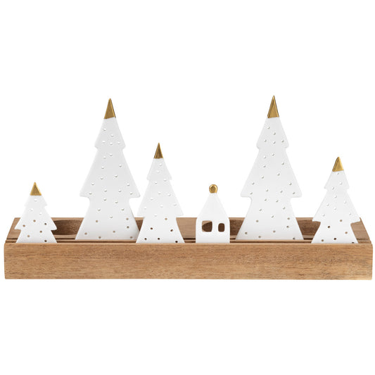 Teelichthalter aus Holz mit Porzellantannen von räder design - Kerzenhalter Weihnachten Weihnachtsdekoration