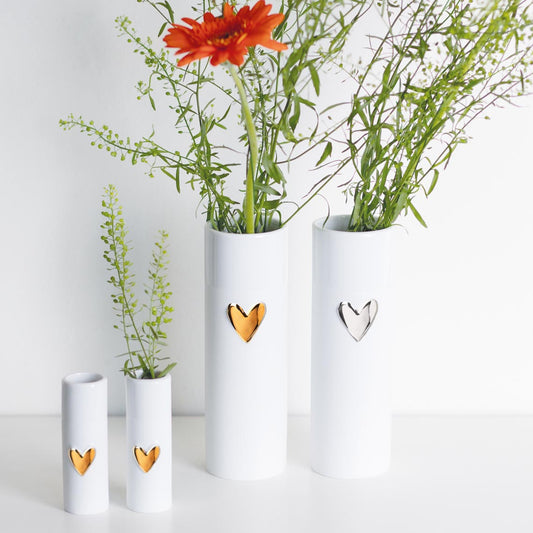 Minivasen aus Porzellan 2er-Set "Herz, silber" von räder design Hochzeit
