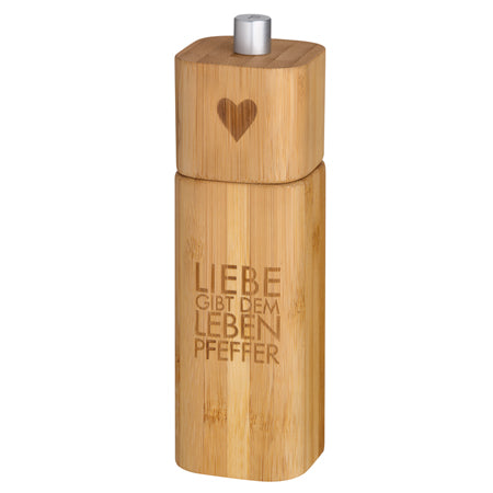 Pfeffermühle aus Bambus "Liebe gibt dem Leben Pfeffer" von räder Geschenkidee Einzug Liebe Dekoration