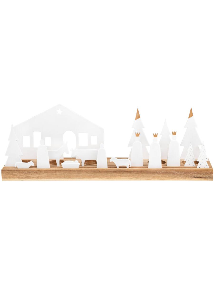 Lichtobjekt große Krippe weiß mit Akazieholz 45x9,5cm von räder design