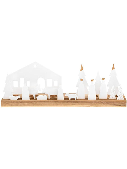 Lichtobjekt große Krippe weiß mit Akazieholz 45x9,5cm von räder design